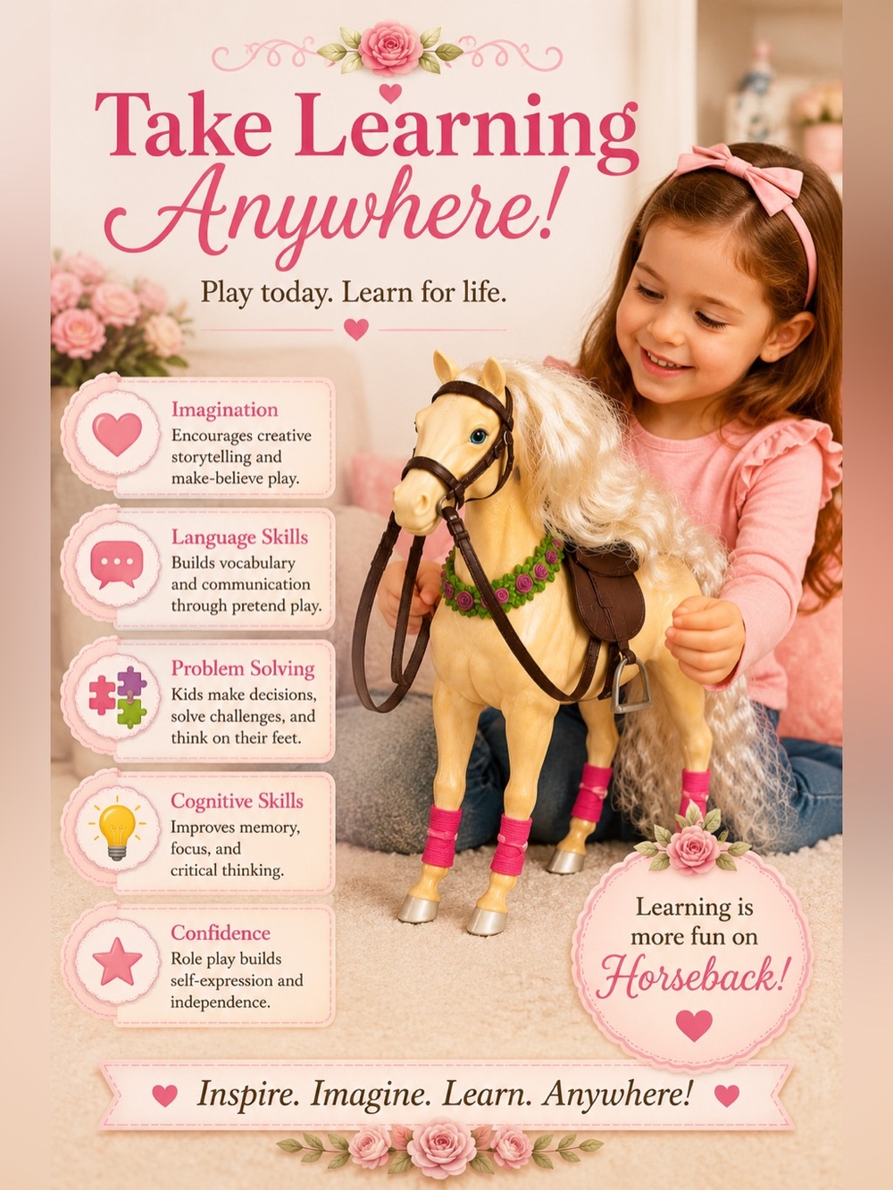 Vintage Barbie Horse with Mane & Tail and Floral Garland , Saddle, and R… - Picture 7 of 16
